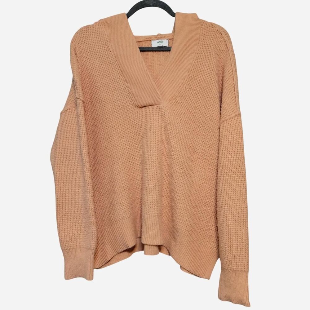 Aerie Women's S Oversized Orange Waffle Knit Hoodie Vneck Cozy Slouchy